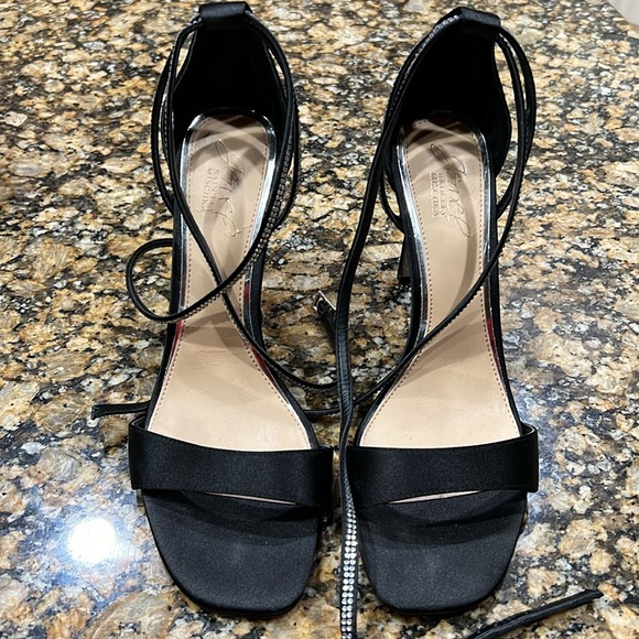 Badgley Mischka double ankle wrap embellished satin sandals - Picture 5 of 6